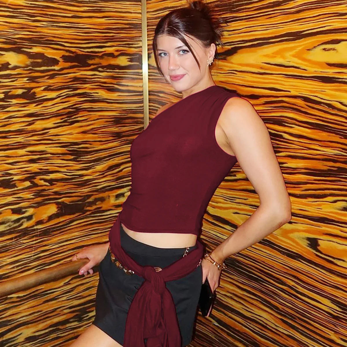 Women's One Shoulder Solid Lace Up Top Summer Outfit Backless Sleeveless Crop Tank Coquette