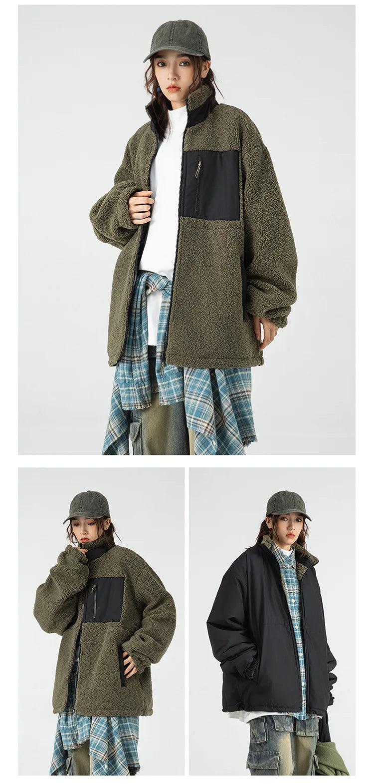 Unisex wool stand-up collar Double-sided two wear Thermal Jacket