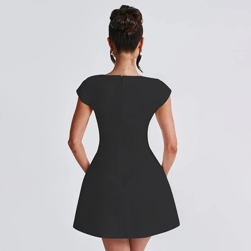 Women's Square Collar Vest Mini Dress - A-Line High Waist Solid Patchwork Dress