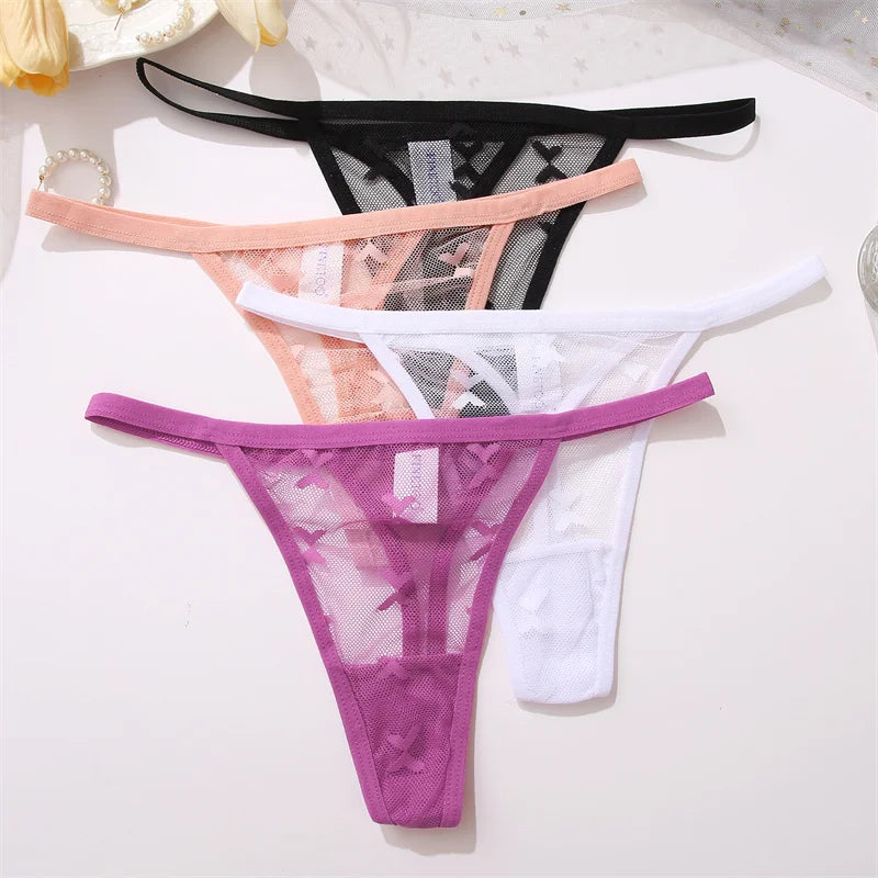3-Piece Lace Thong Set - Low Waist Bikini Style Underwear for Women
