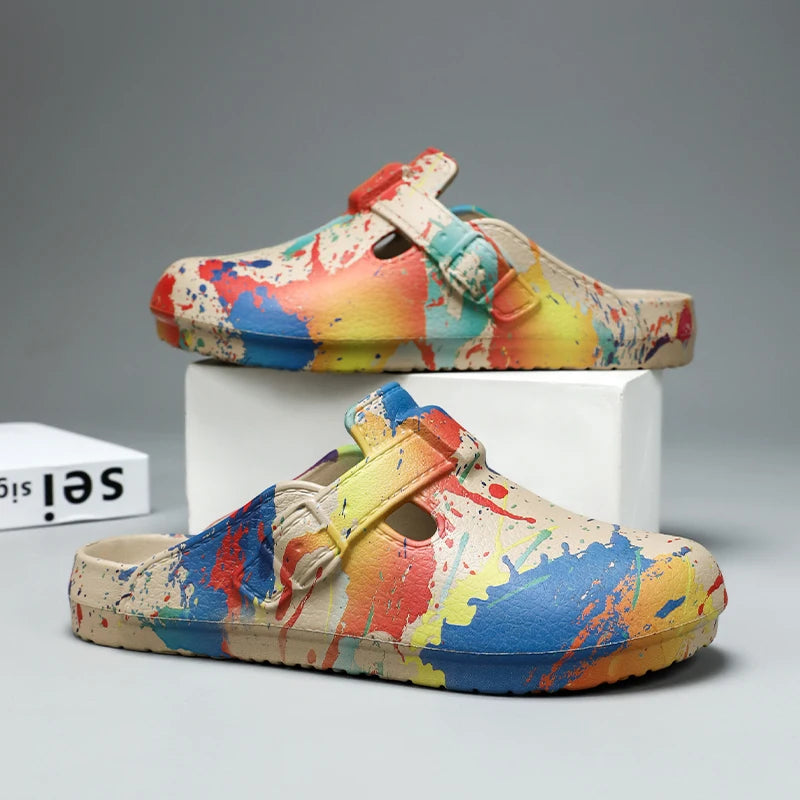 Men's Summer Slippers Platform Sandals Clogs Splashing Ink Design Slides