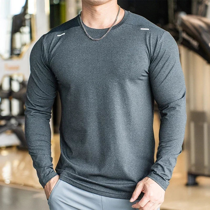 Men's Sports Fitness Long Sleeve Outdoor Badminton Quick Dry Training Casual Thin Running Top Bodybuilding Sportswear T-Shirt