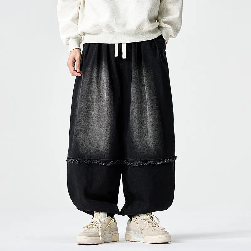 Men's Vintage Denim Harem Pants - Loose Casual Cargo Jeans for Autumn Winter
