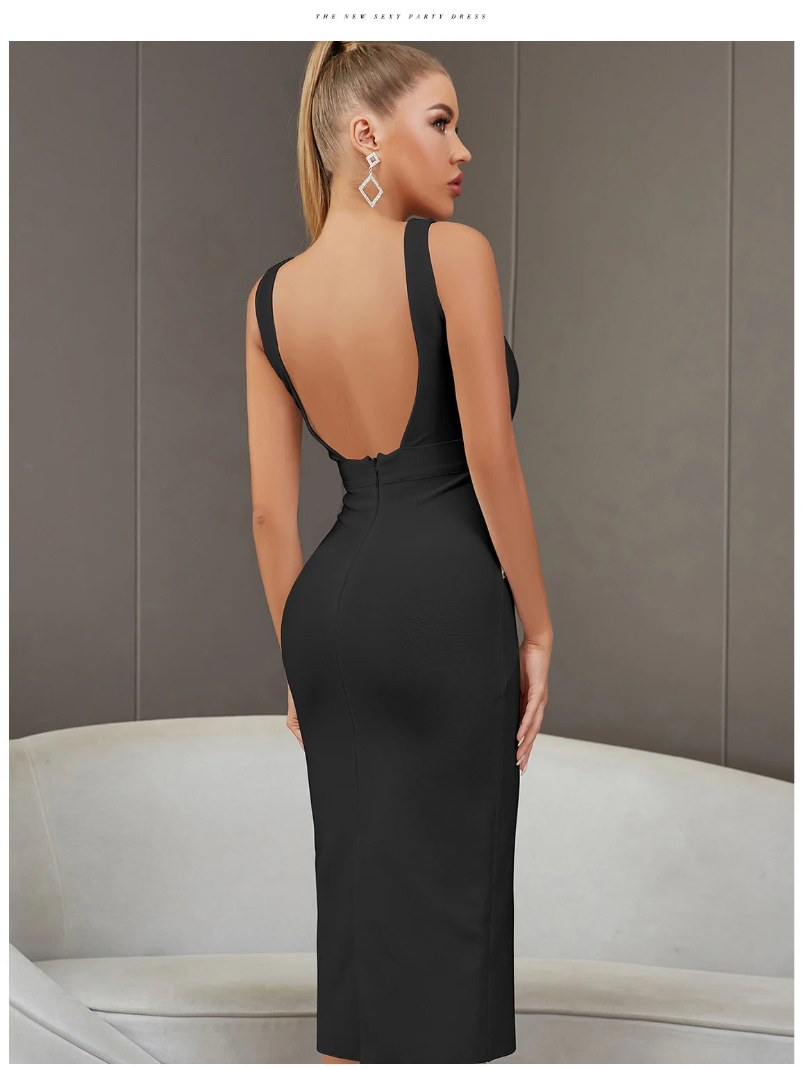 Backless Bandage Midi Dress - Sleeveless Bodycon Party Dress