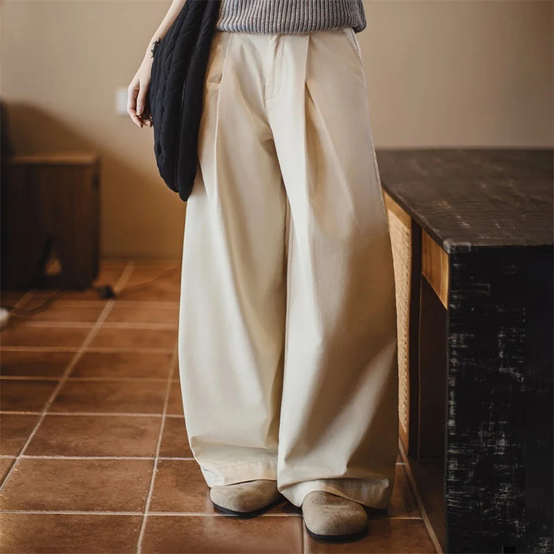 Women's Vintage Pleated Wide-Leg Palazzo Pants - Floor-Length Trousers