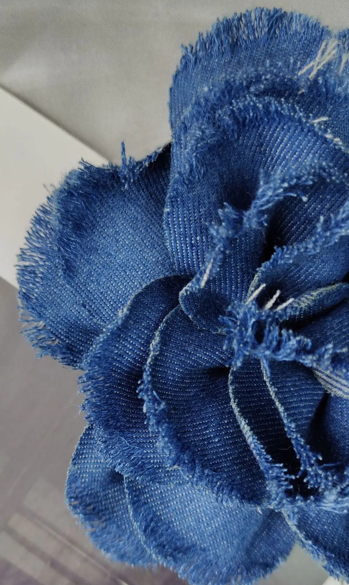 Handmade Denim Rose Flower Brooch - 15cm Fashion Corsage Lapel Pin