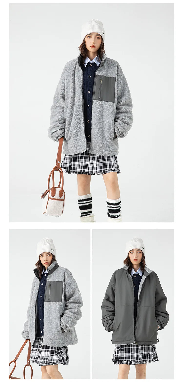 Unisex wool stand-up collar Double-sided two wear Thermal Jacket