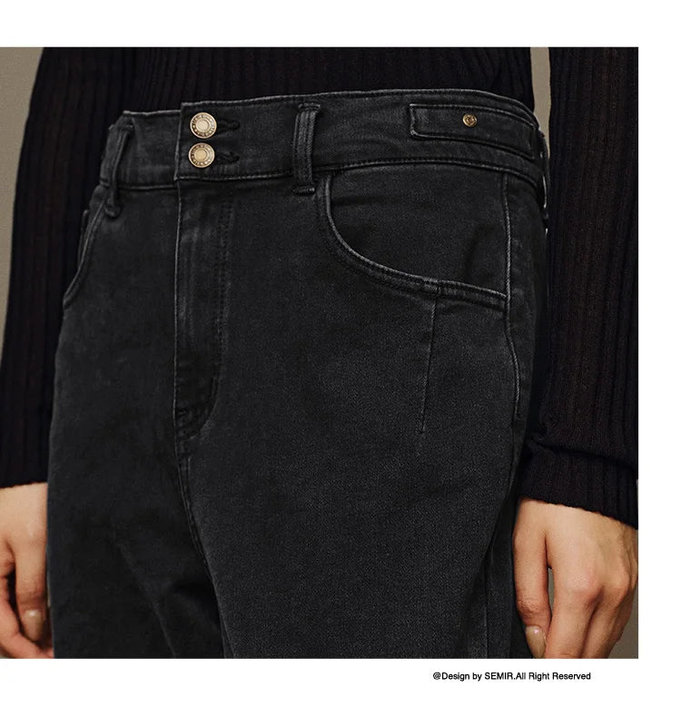 Women's Slim Fit Brushed Jeans - Tapered Winter Denim for Daily Wear