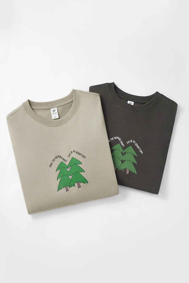 Unisex 265G Pine Tree Puff Print Heavyweight oversize Casual Pure Cotton Short Sleeve T-Shirt