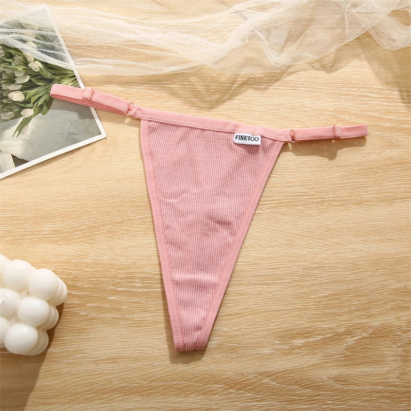 Women's 2PCS/SET Cotton Low Waist Panties Adjustable Waist Thongs Seamless G-String Underwear Lingerie