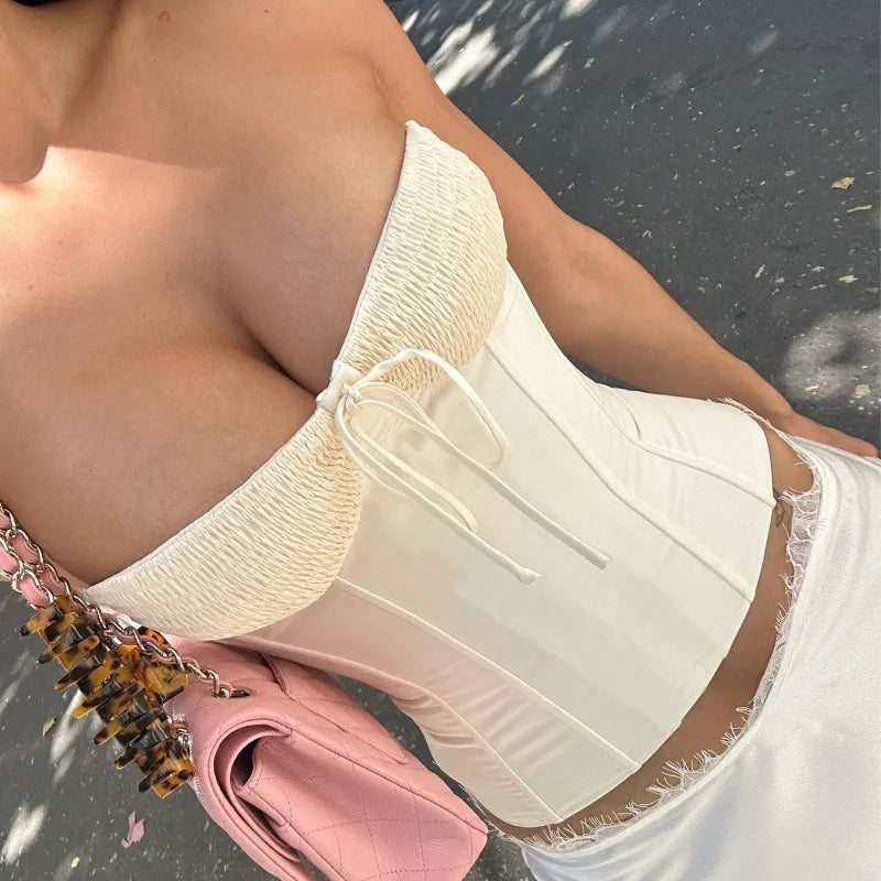 Women's Strapless Corset Top - Backless Bustier Crop Top for Club Parties