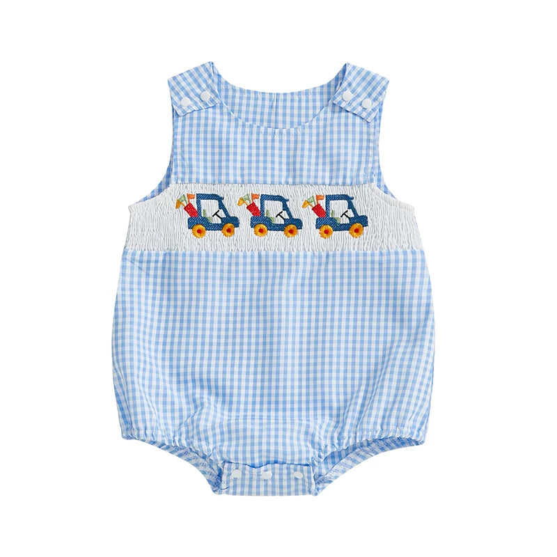 Baby Golf Cart Embroidery Tank Jumpsuit - Sleeveless Crewneck Romper (0-18M)