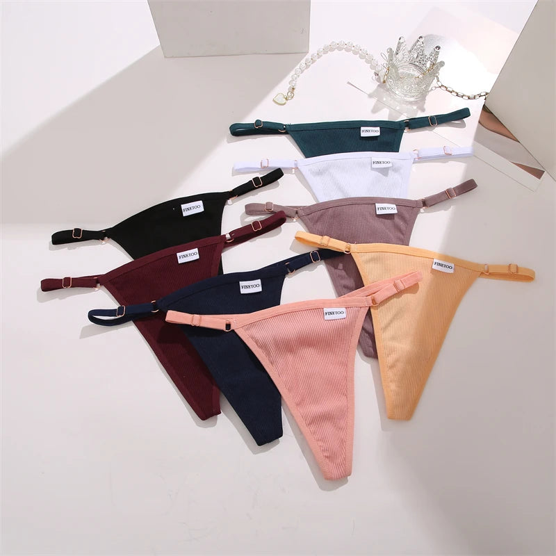 Women's 2PCS/SET Cotton Low Waist Panties Adjustable Waist Thongs Seamless G-String Underwear Lingerie