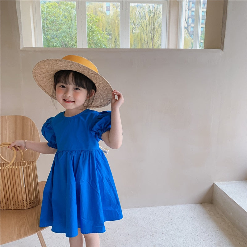 Girl's Blue Bow Tie Princess Dress