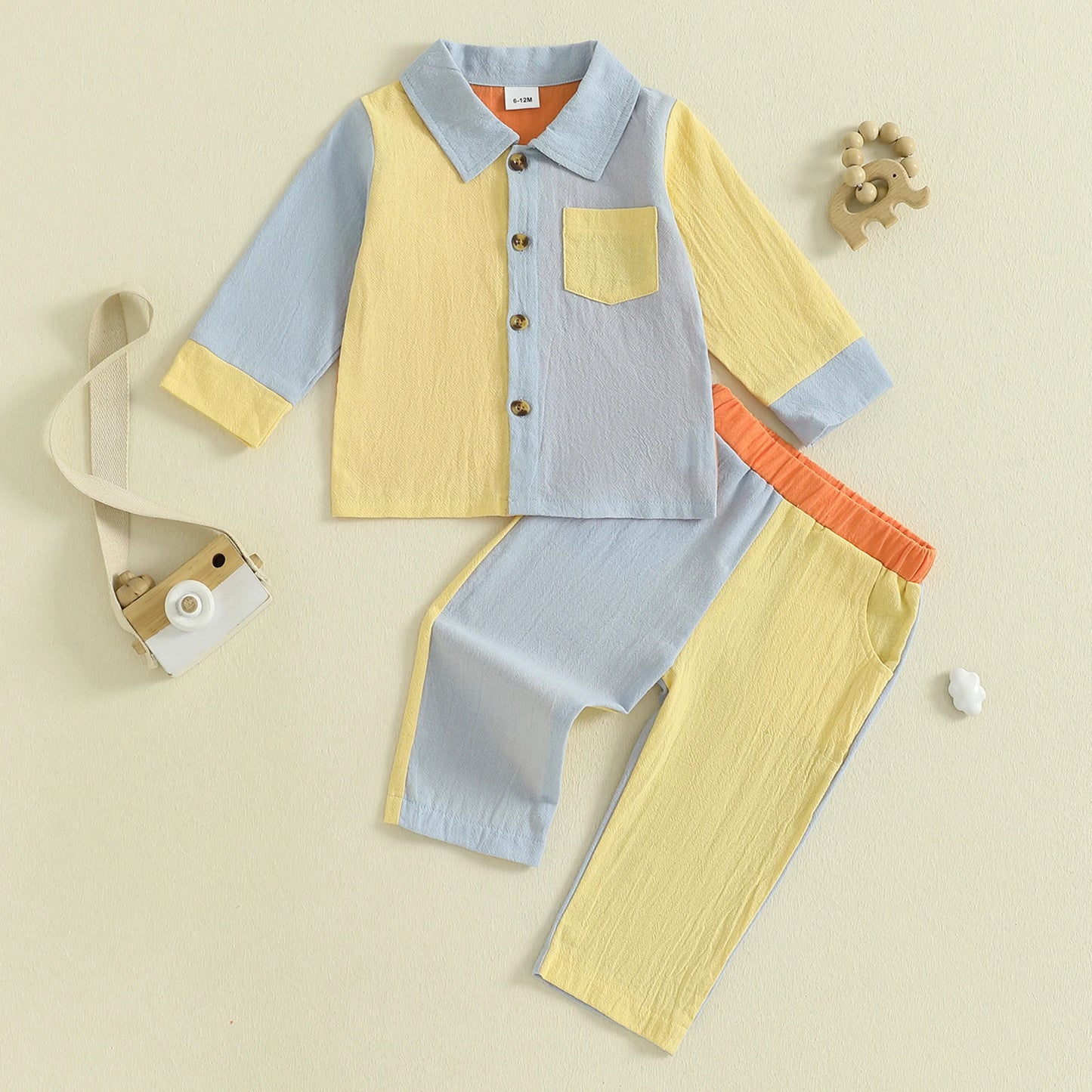 Boys Contrast Colour Shirt & Pants Set (0-4Y)