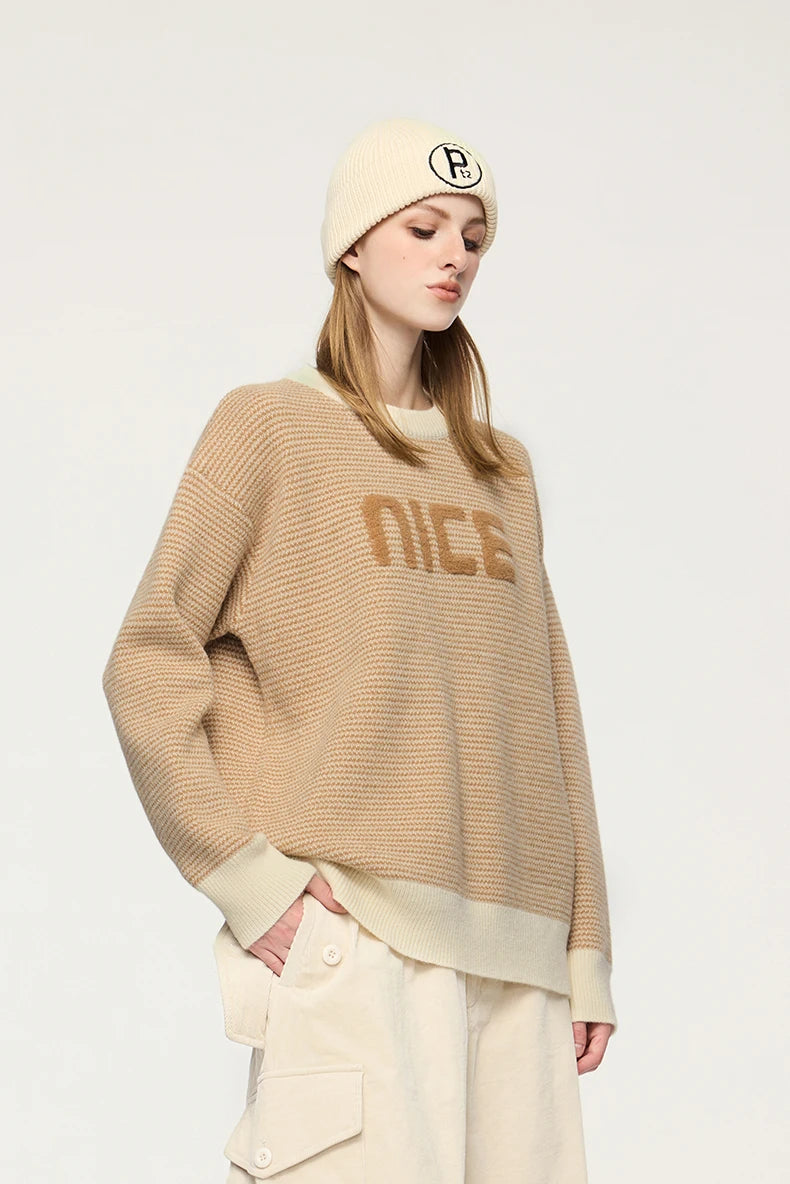 Unisex Letter Print Loose Knit Pullover Sweater