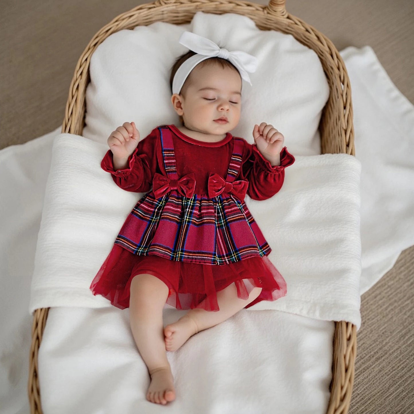 Baby Girls Christmas Plaid Velvet Party Dress (0-4Y)