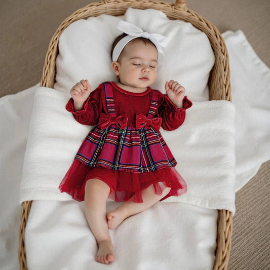 Baby Girls Christmas Plaid Velvet Party Dress (0-4Y)