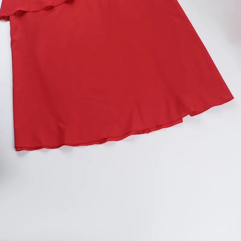 Women's Red Ruffled Slip Maxi Dress - Backless Summer Vacation Dress