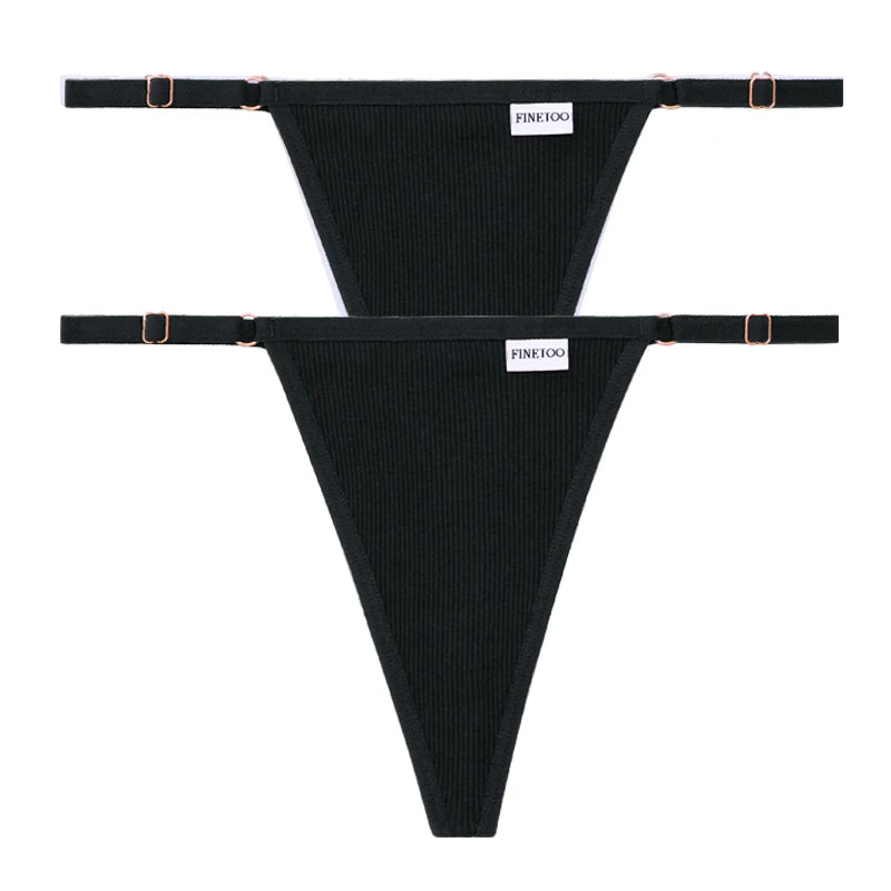 Women's 2PCS/SET Cotton Low Waist Panties Adjustable Waist Thongs Seamless G-String Underwear Lingerie