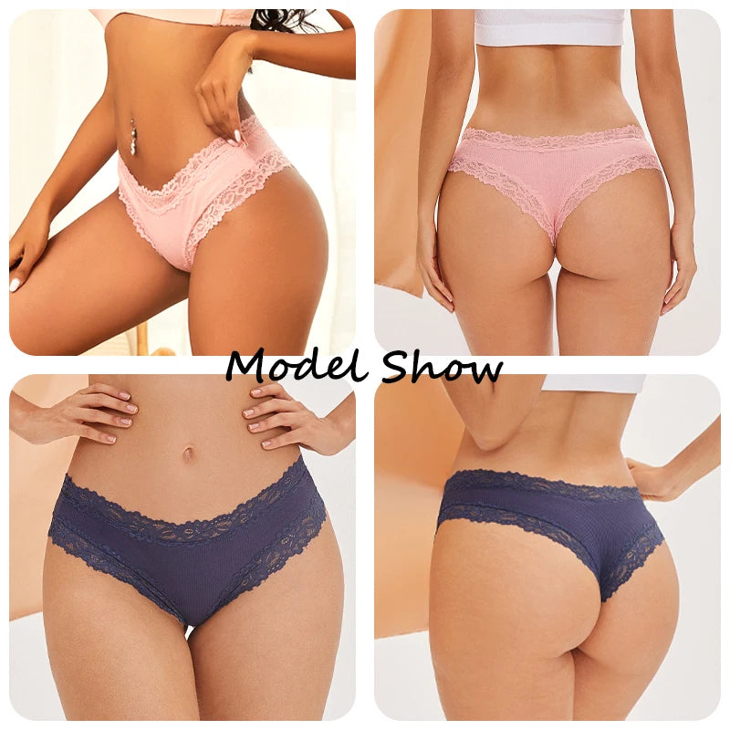 Women's Cotton Brazilian Briefs Set - 5 Pack Lace Underwear