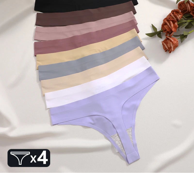 4Pcs Women's Seamless Thongs Breathable Panties Low-Waist Solid Underwear Stretch G-string Invisible T-Back Lingerie