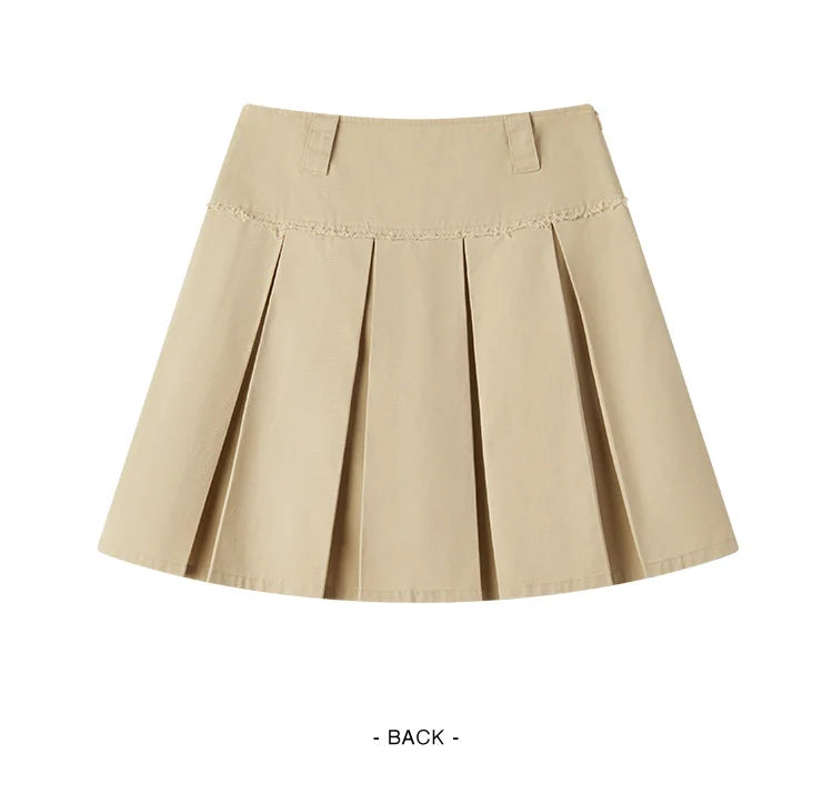 Salt & Sweet Style A-Line Mini Skirt - Summer Edgy Raw Hem Pleated Retro Skirt with Belt
