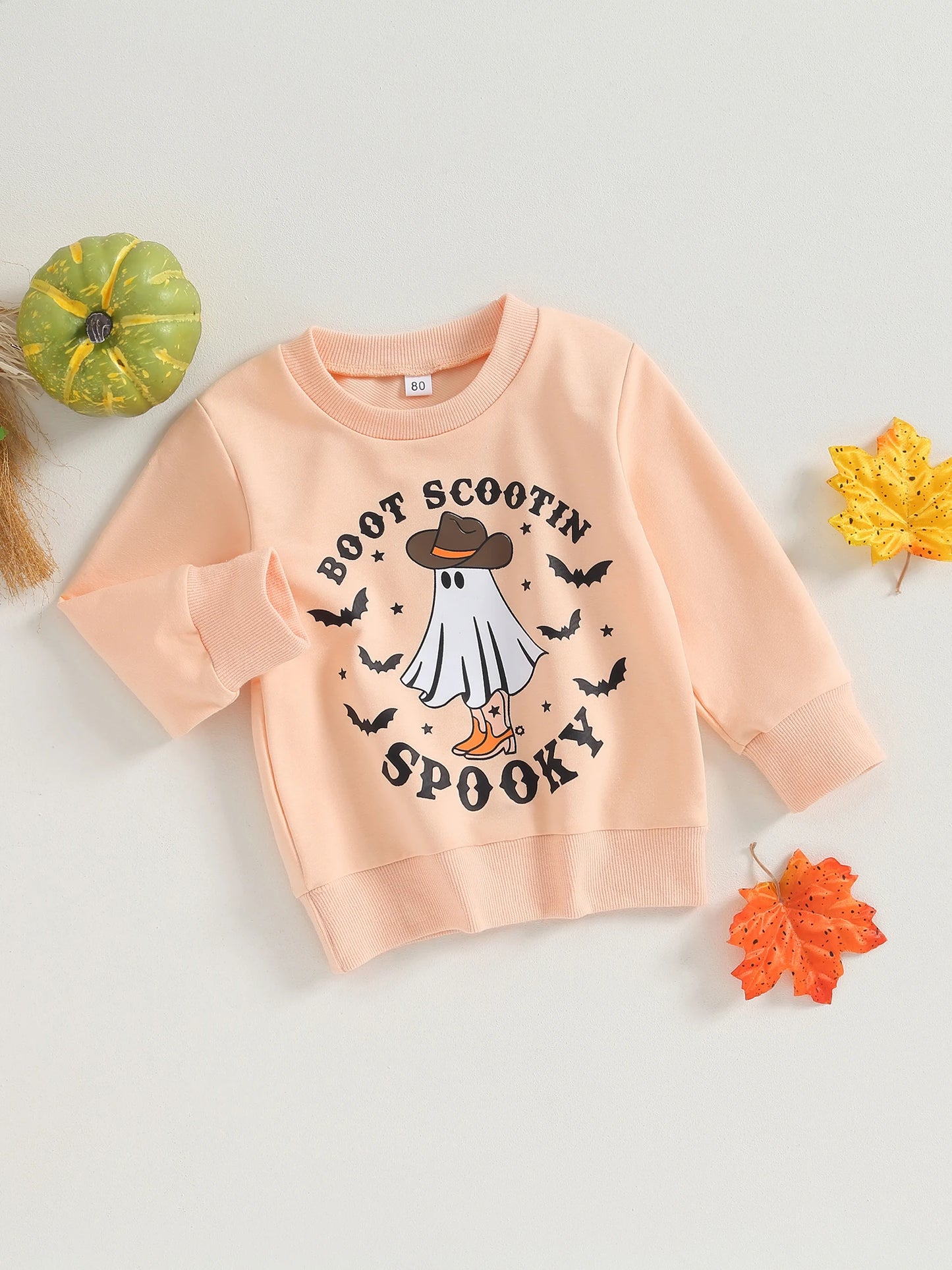 Baby Girl Halloween Sweatshirt - Long Sleeve Ghost Print Pullover (0-4Y)