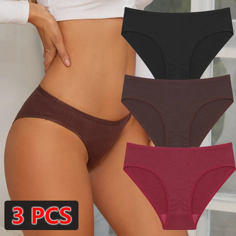 3-Pack Cotton Low-Waist Briefs for Women - Comfortable Breathable Underwear