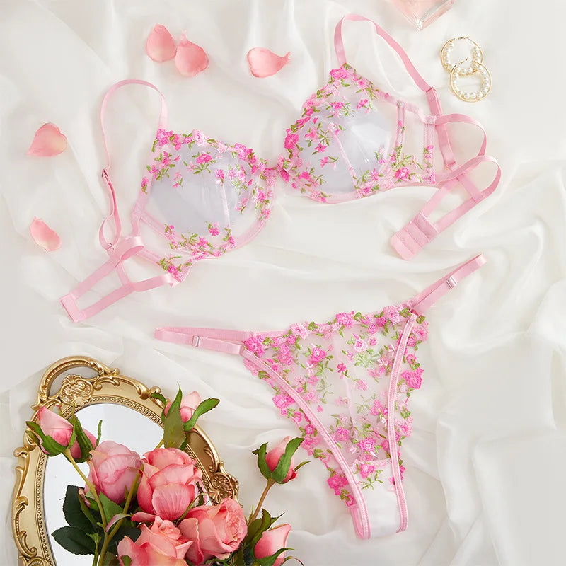 Women's  Floral Transparent Lace Lingerie Set