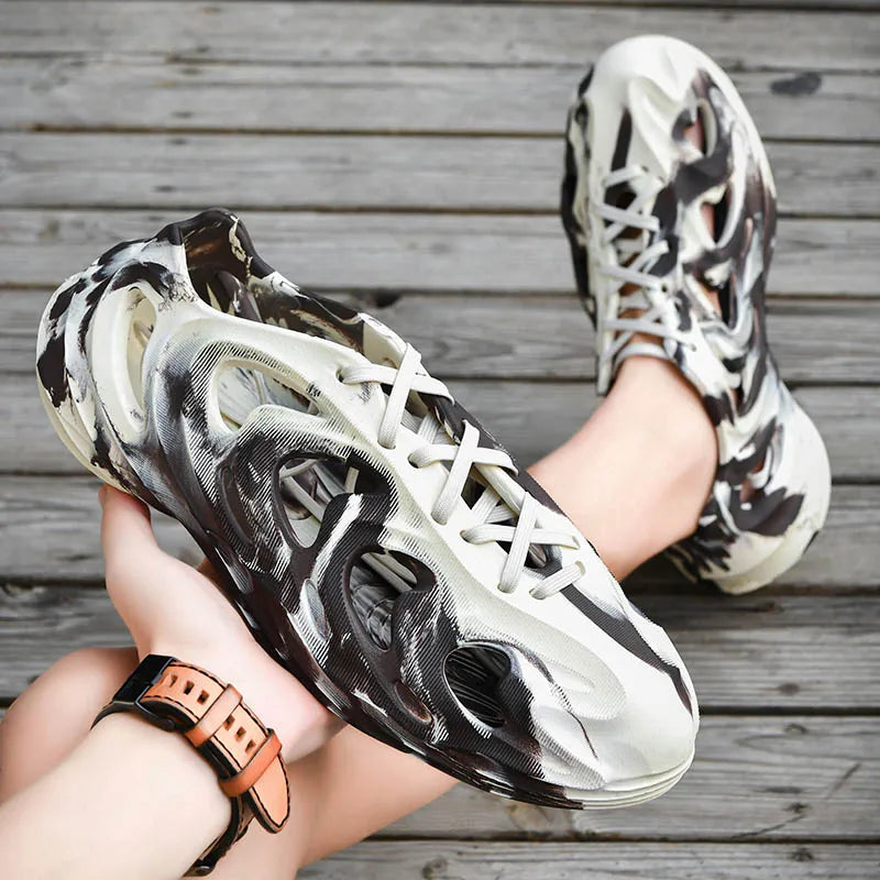 Men's Slippers Camouflage Design Platform Sandals Lace Up Beach Slippers Casual Outdoor Crocs Clogs