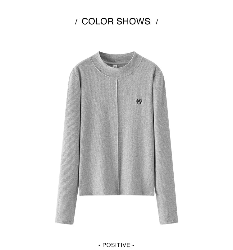 Women's Mock Neck Thermal Base Layer - Slim Fit Brushed Fabric with Embroidery