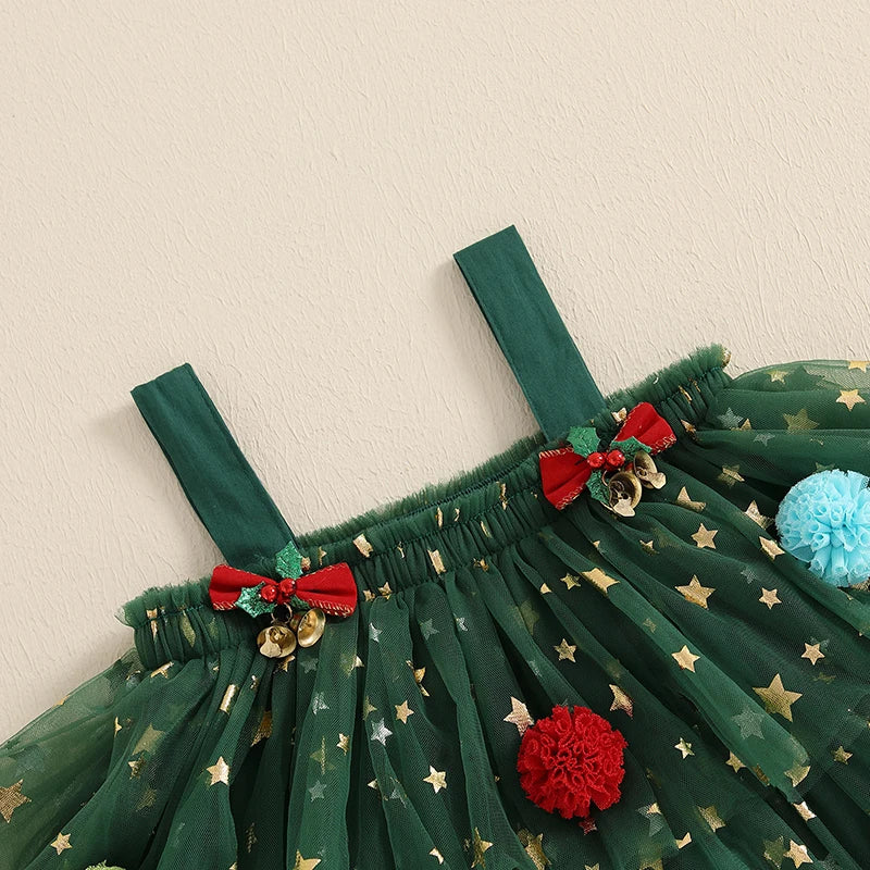 Girl's Festive Dress - Star Lace Layered Tulle Sundress with Plush Ball