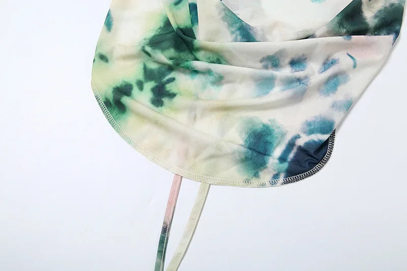 Women's Print Turtleneck Sleeveless Halter Backless Hollow Out Maxi Summer Beach Dress