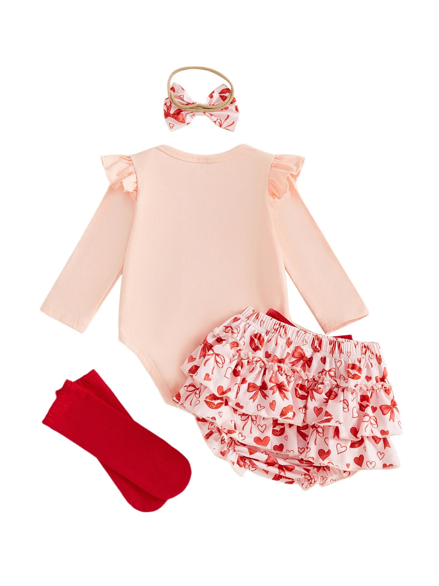 Baby Girls Valentine's Day 4-Piece Outfit Set - Romper, Skirt, Leg Warmers & Headband