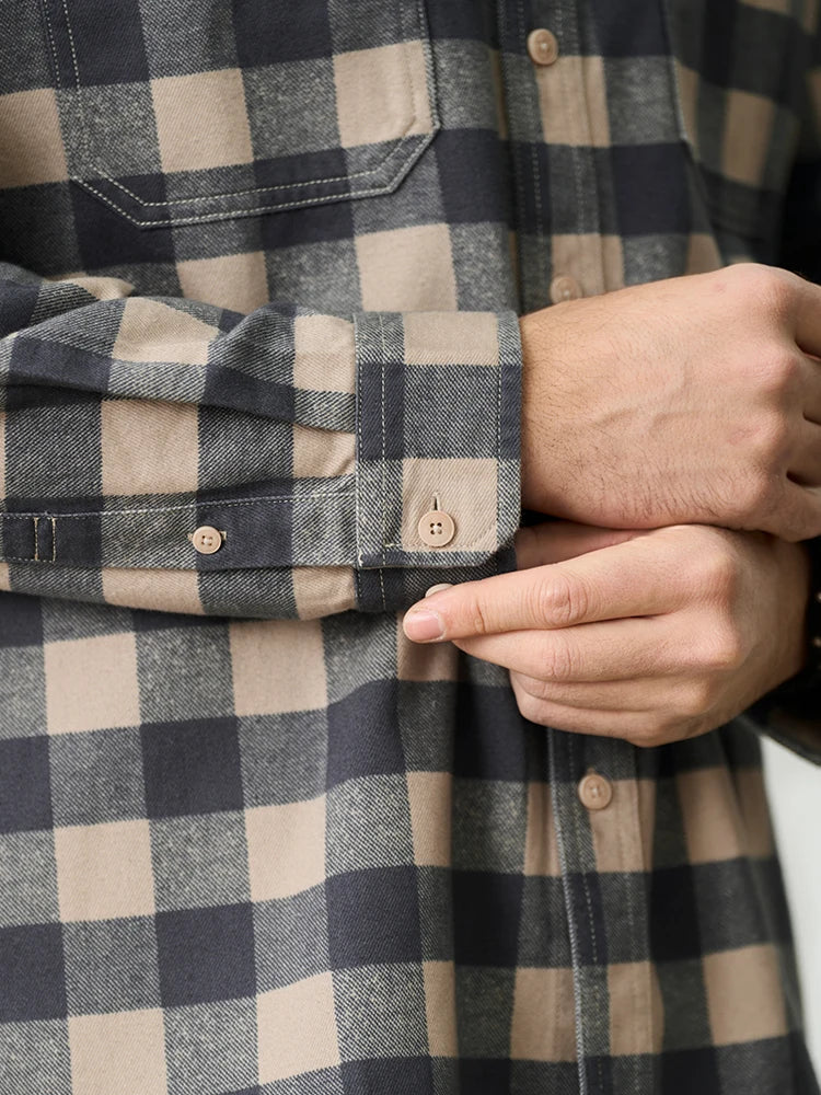Men's Loose Plaid 8oz Washed Vintage Fabric Casual Check Shirt