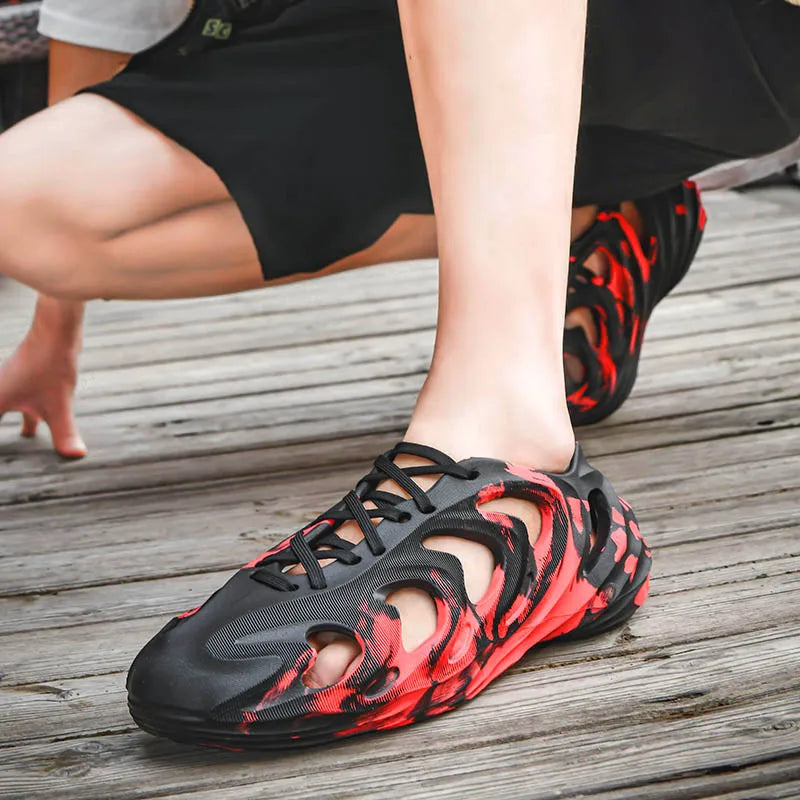 Men's Slippers Camouflage Design Platform Sandals Lace Up Beach Slippers Casual Outdoor Crocs Clogs