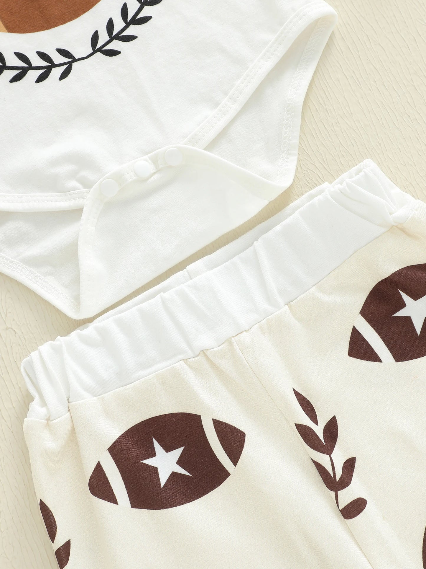 Baby Boys Autumn Winter Clothes Set - Letter Print Long Sleeve Romper, Football Leaf Pants & Hat