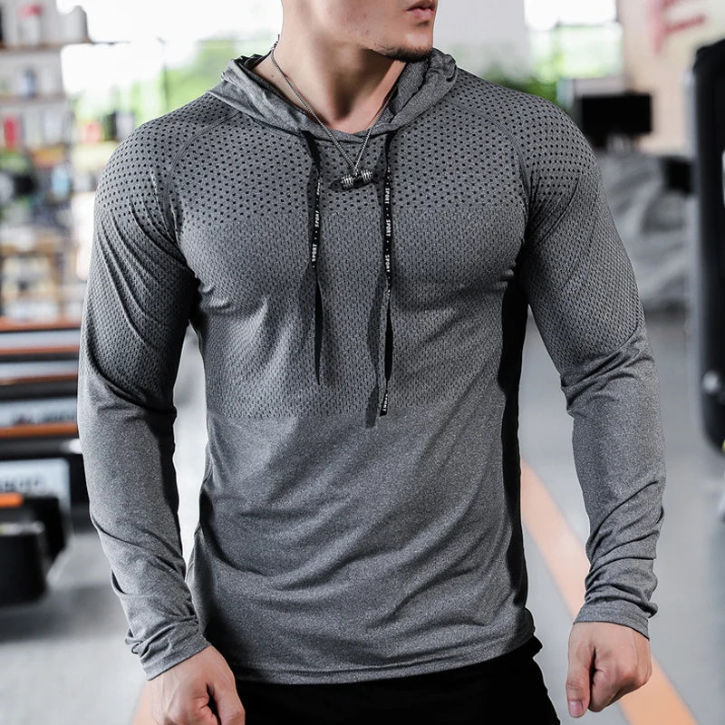 Men's Fitness Tracksuit Running Sport Hoodie Gym Hooded Outdoor Workout Athletic Muscle Training Sweatshirt Top