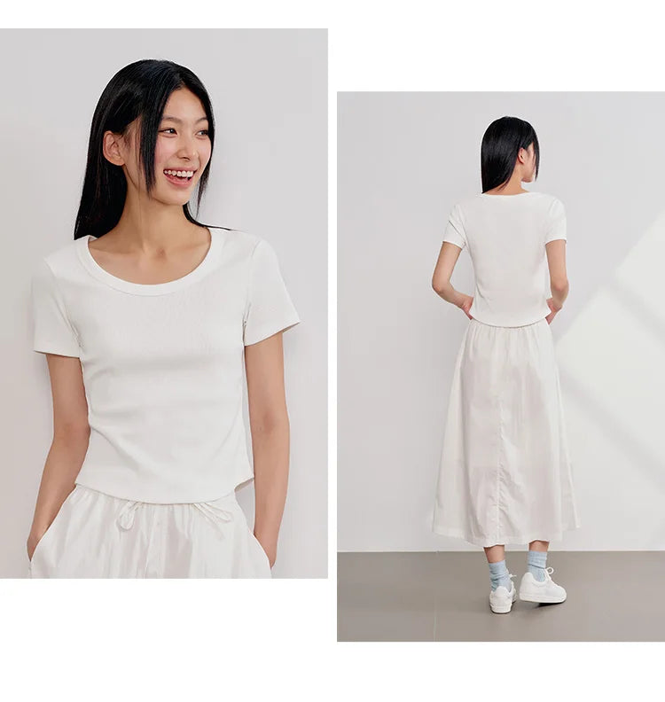 Cooling Fitted Short Sleeve Tee - Summer Round Neck Basic Top