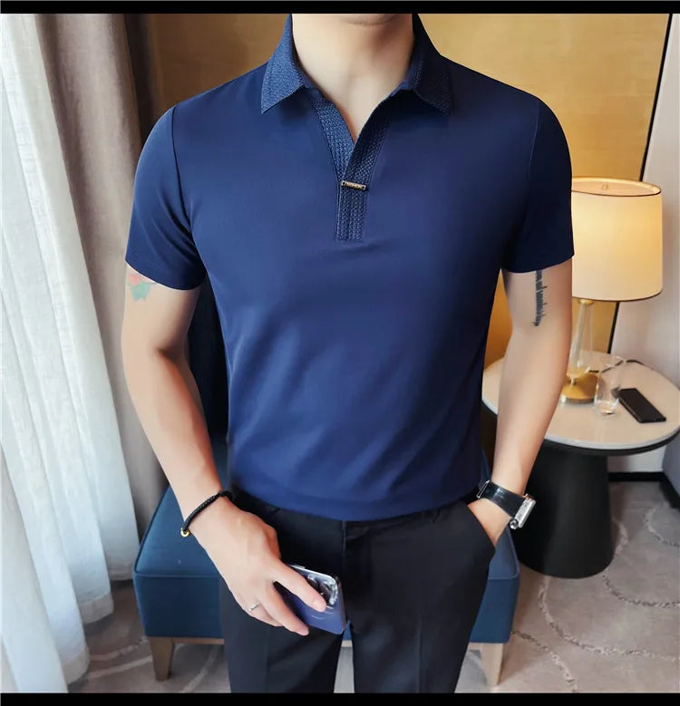 Men's Summer Slim Fit Casual Short Sleeve Style Turn Down Collar Polo Shirt