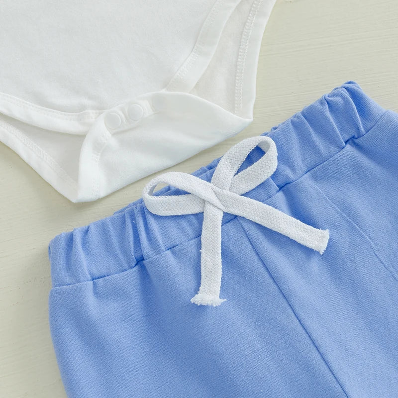0-18M Baby Boys Girls Easter Clothes Sets 3pcs Letter Embroidery Short Sleeve Romper with Pants and Hat