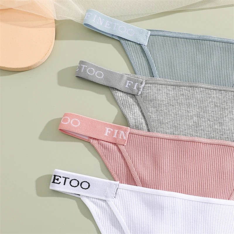 4-Pack Cotton Letter Belt Underwear - Women's Low-Waist Breathable Briefs