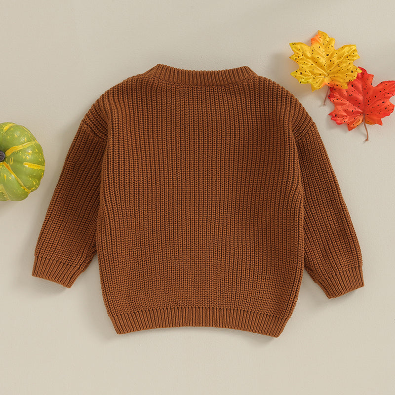 0-3Y Toddler Baby Girls Boys Autumn Winter Knit Sweater 3 Colors Long Sleeve Pumpkin Letter Embroidery Knitwear