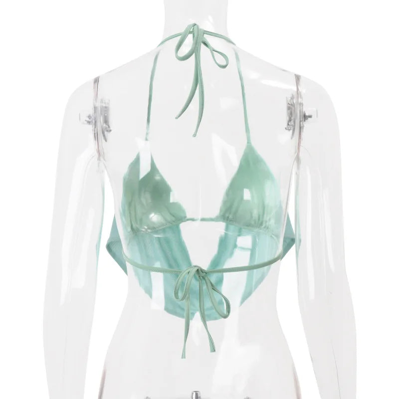 Summer Halter Crop Top - Mesh Draped Neckline Backless Streetwear Vest