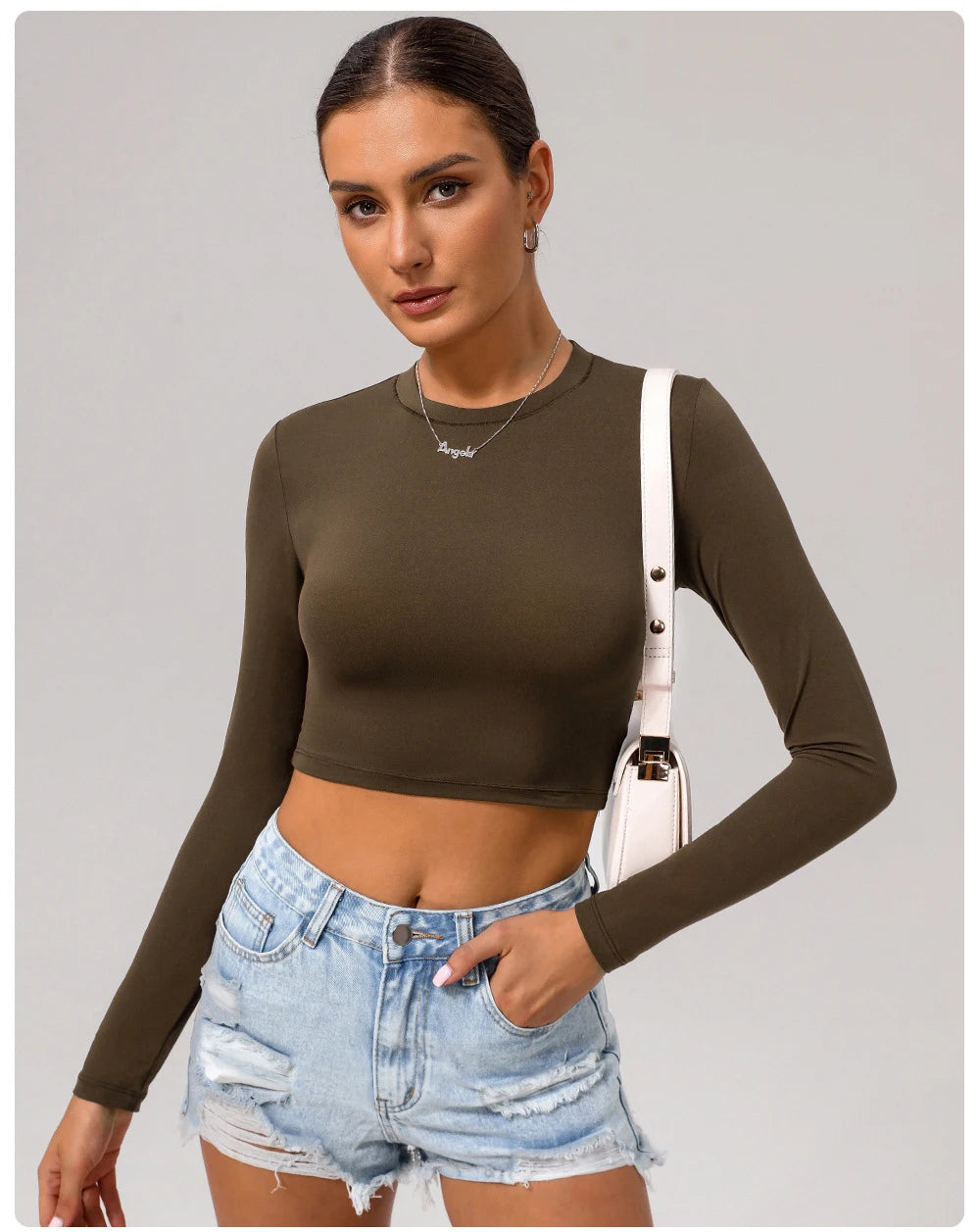 Women's Slim Fit Yoga Shirt Solid Colour Long Sleeve Gym Running Top Breathable Quick Dry Workout Crop Top Sportswear