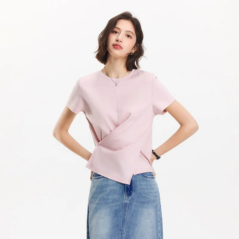 Women's Cropped Cotton T-Shirt - Split Hem Relaxed Fit Summer Top