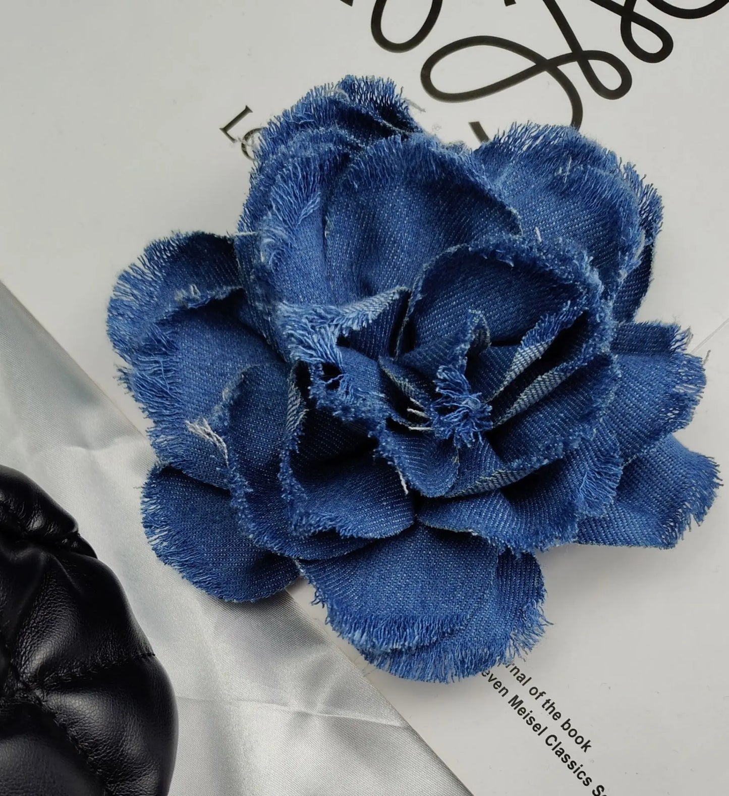 Handmade Denim Rose Flower Brooch - 15cm Fashion Corsage Lapel Pin