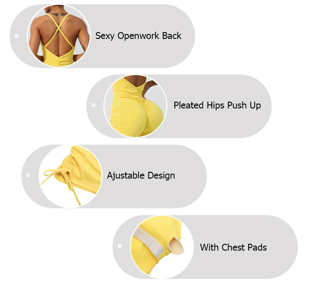 Women's Fitness Yoga Set One Piece Gym Jumpsuit Breathable Quick Dry Running Short Sportswear Workout Activewear