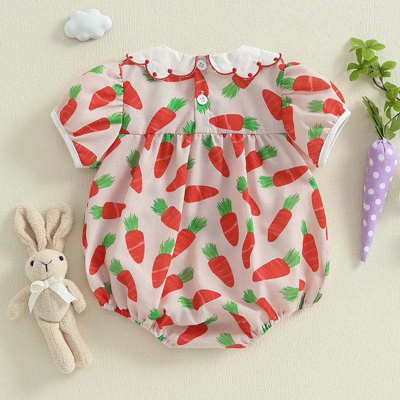 Baby Girls' Easter Carrot Print Romper - Summer Bodysuit